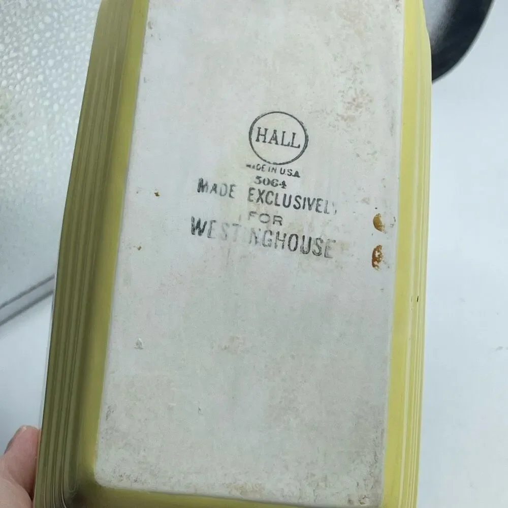 Vintage Hall Art Deco for Westinghouse yellow lidded refrigerator dish.